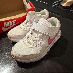 Nike Kids White Sneakers with Pink Swoosh
